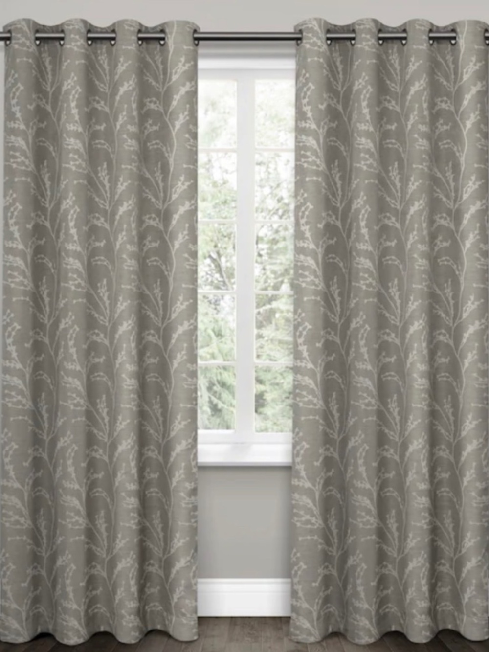 Ash Grey Floral Room Darkening Curtain Panel Pair